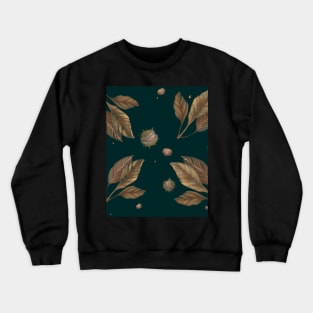 Watercolor chestnuts on branches in pastel colors, emerald background Crewneck Sweatshirt